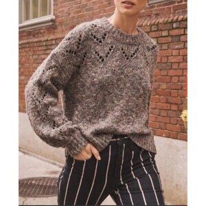 Madewell Pointelle Bubble-Sleeve Wool Blend Knit Crewneck Sweater Oversized Sz S